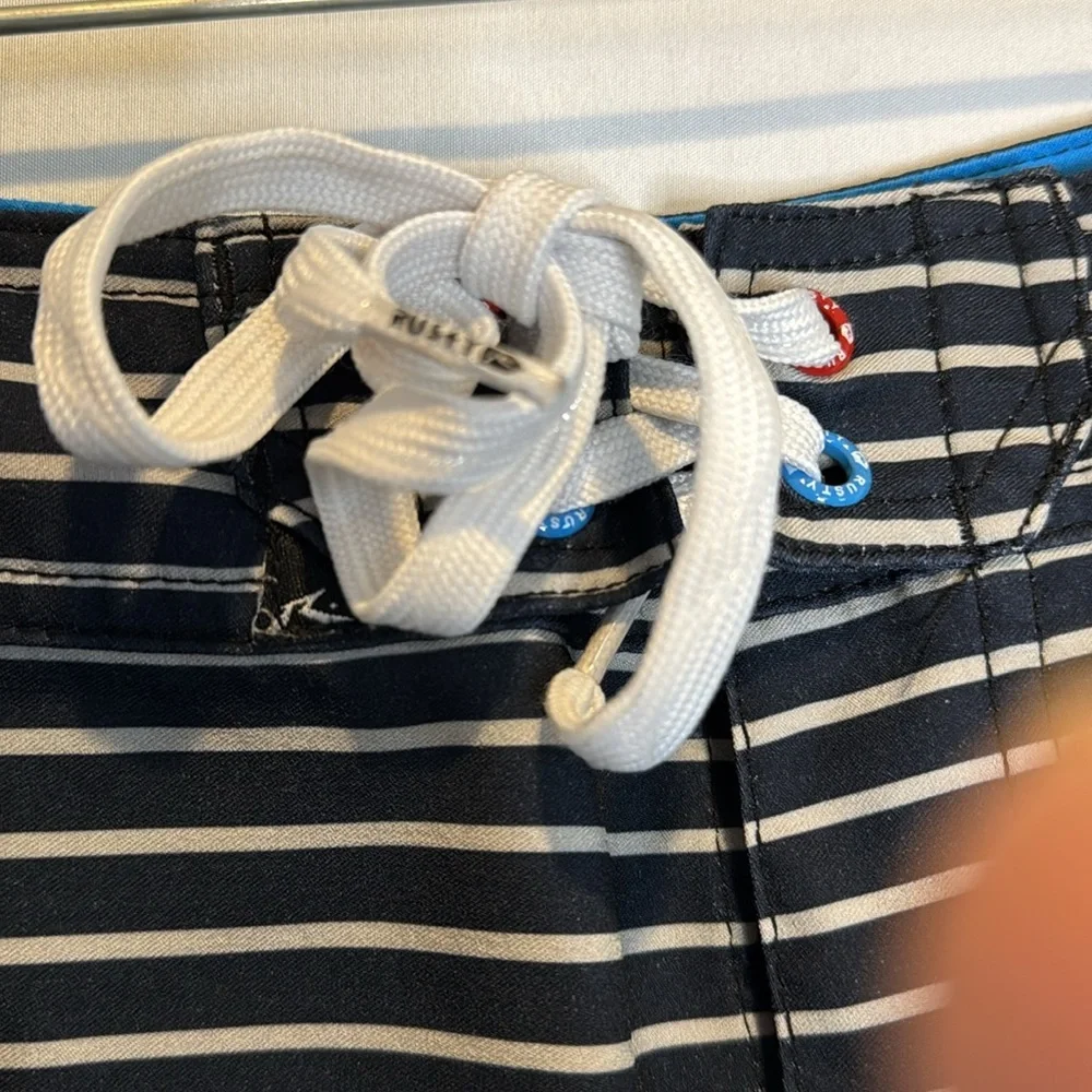 Rusty men’s board shorts blue black striped size 34 waist